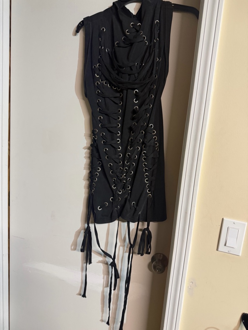 AKIRA Black Lace-Up Fringe Gothic Tunic Dress